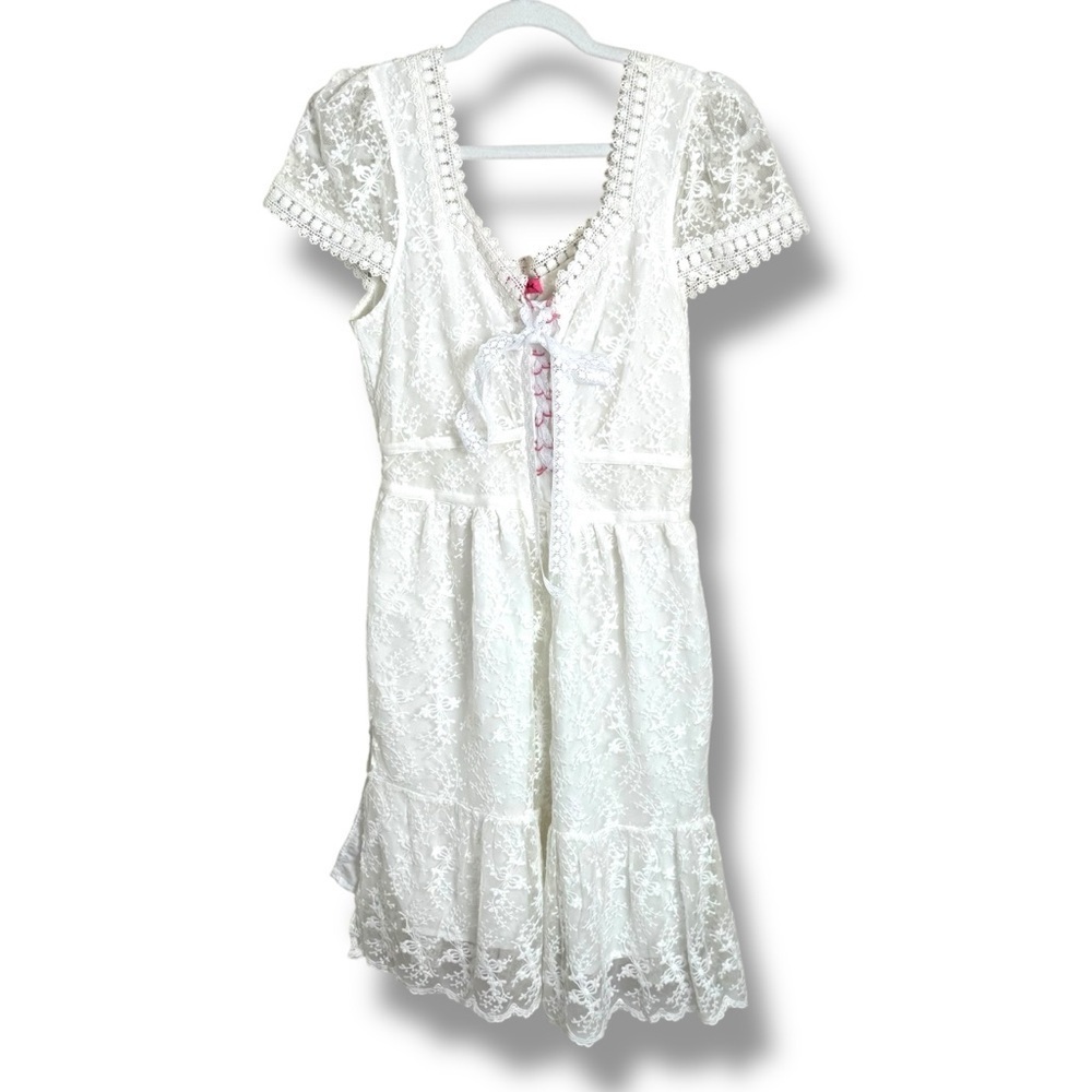Betsey Johnson White Lace Mini Dress Large Bridal Bachelorette Bridal Shower